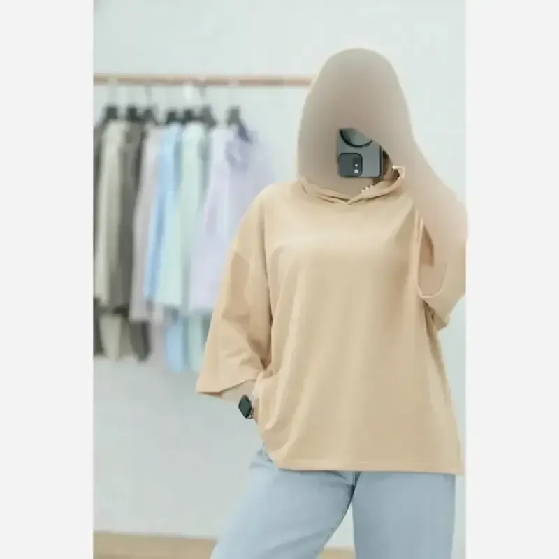 تیشرت کلاهدار زنانه پنبه سوپر فری سایز رنگی
