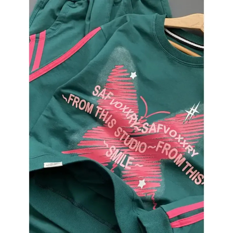 ست لباس دخترانه دورس مدل پروانه رنگ سبز و مشکی سایز 45 تا 60